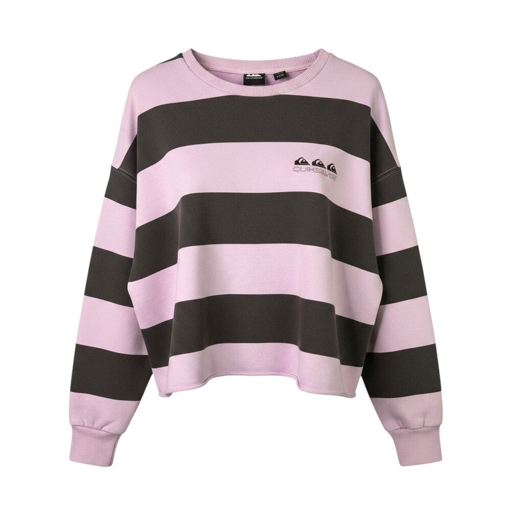 “Quicksilver” Lt PURPLE and GRAY Striped PULLOVER Sweatshirt sz L; CROPPED